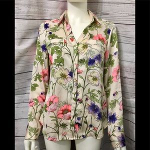 Express floral print long sleeve shirt size S/P Sleeve Roll Button front